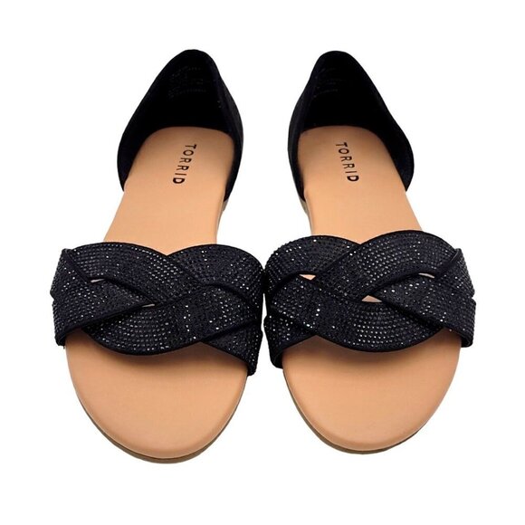 Torrid Shoes Size 8WW Rhinestone Twist Flats Open Toe Cushioned Slip On Slide - Picture 5 of 10